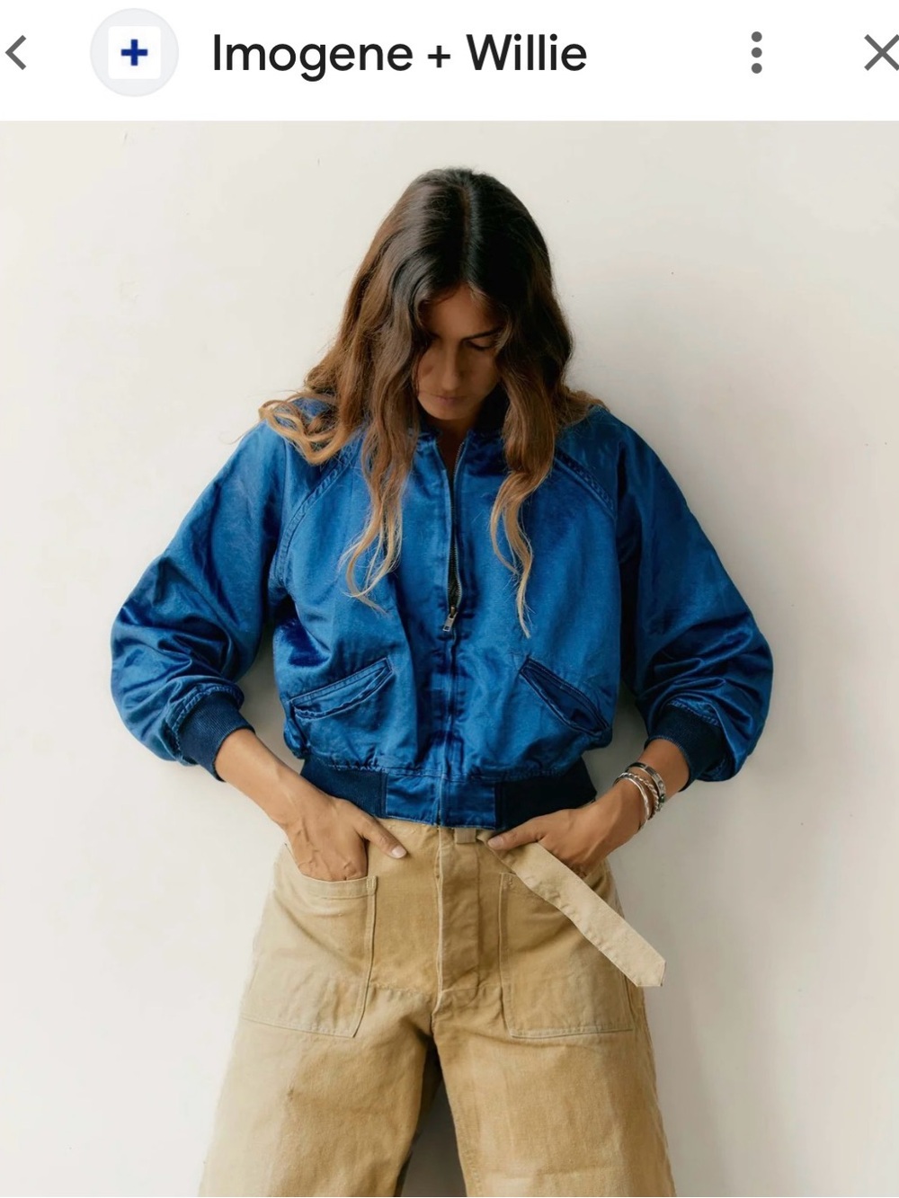 imogene + willie Deep Blue Satin Bomber Jacket NWOT - Picture 3 of 6